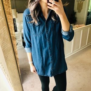 Denim chambray button down tunic